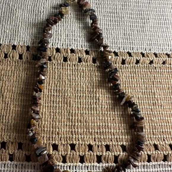 Natural Pietersite Chips Beaded Necklace with Gold Tone Hardware - Picture 10 of 13